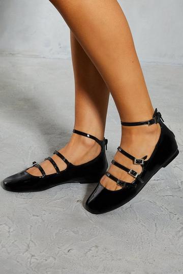 Leather Look Buckle Detail Ballet Flats black