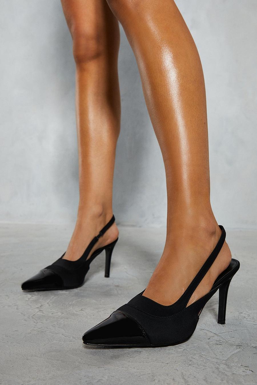 Black Patent Toe Overlay Pointed Heels