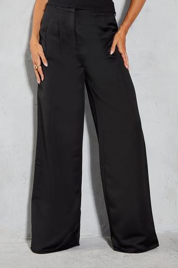 Premium Pleat Detail High Waisted Wide Leg Trouser black