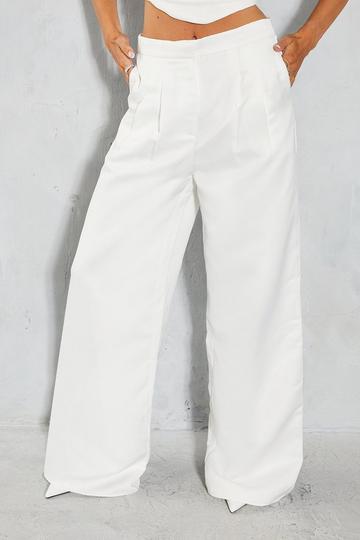 Premium Pleat Detail High Waisted Wide Leg Trouser ivory