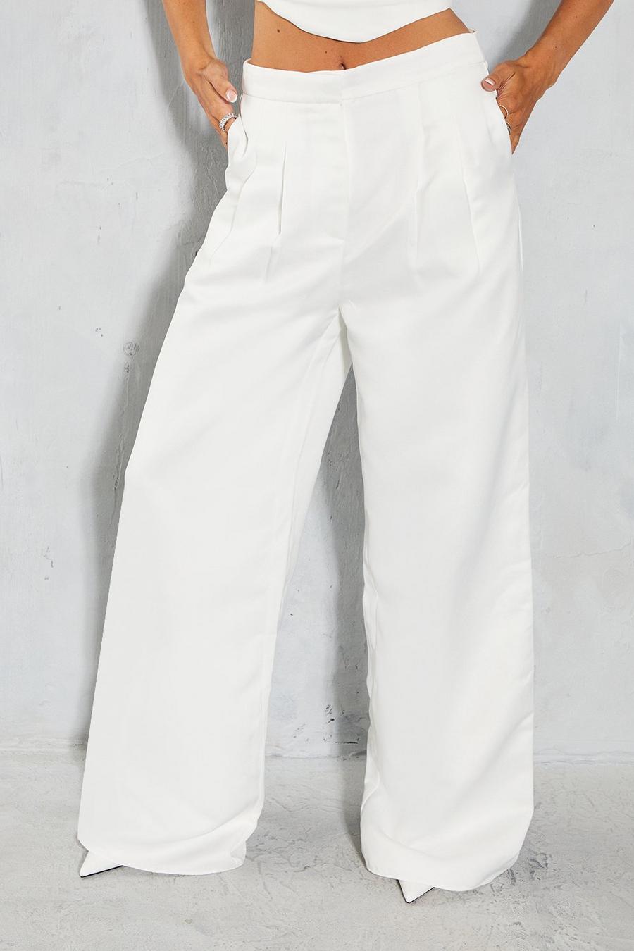Ivory Premium Pleat Detail High Waisted Wide Leg Trouser image number 1