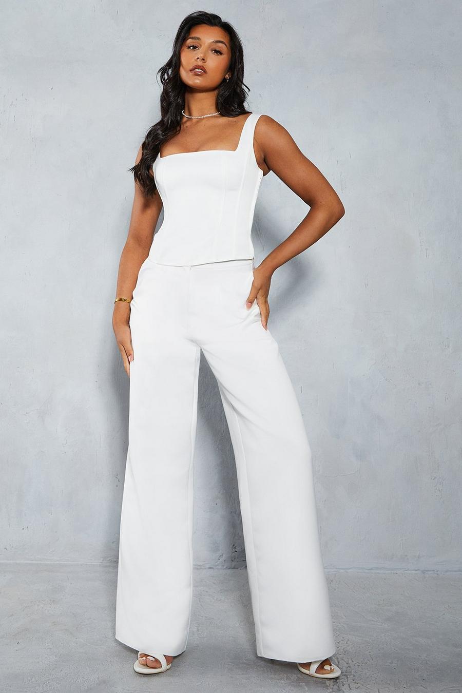 Ivory Premium Pleat Detail High Waisted Wide Leg Trouser image number 1