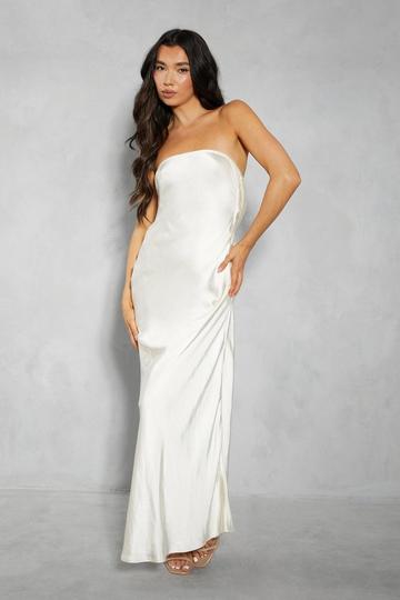 Premium Satin Bandeau Cowl Back Fishtail Maxi Dress ivory