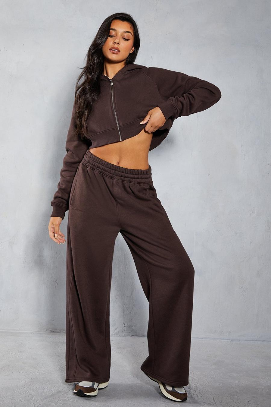 Chocolate Cropped Zip Through Wide Leg Trouser Co Ord image number 1