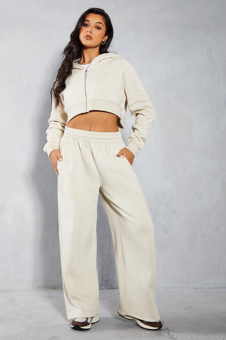 Stone Cropped Zip Through Wide Leg Trouser Co Ord