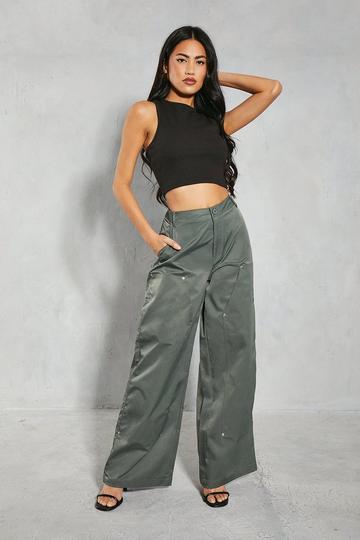 Studded Pocket Detail Wide Leg Trouser green