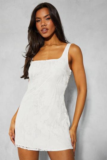 Textured Square Scoop Neck A-line Mini Dress white