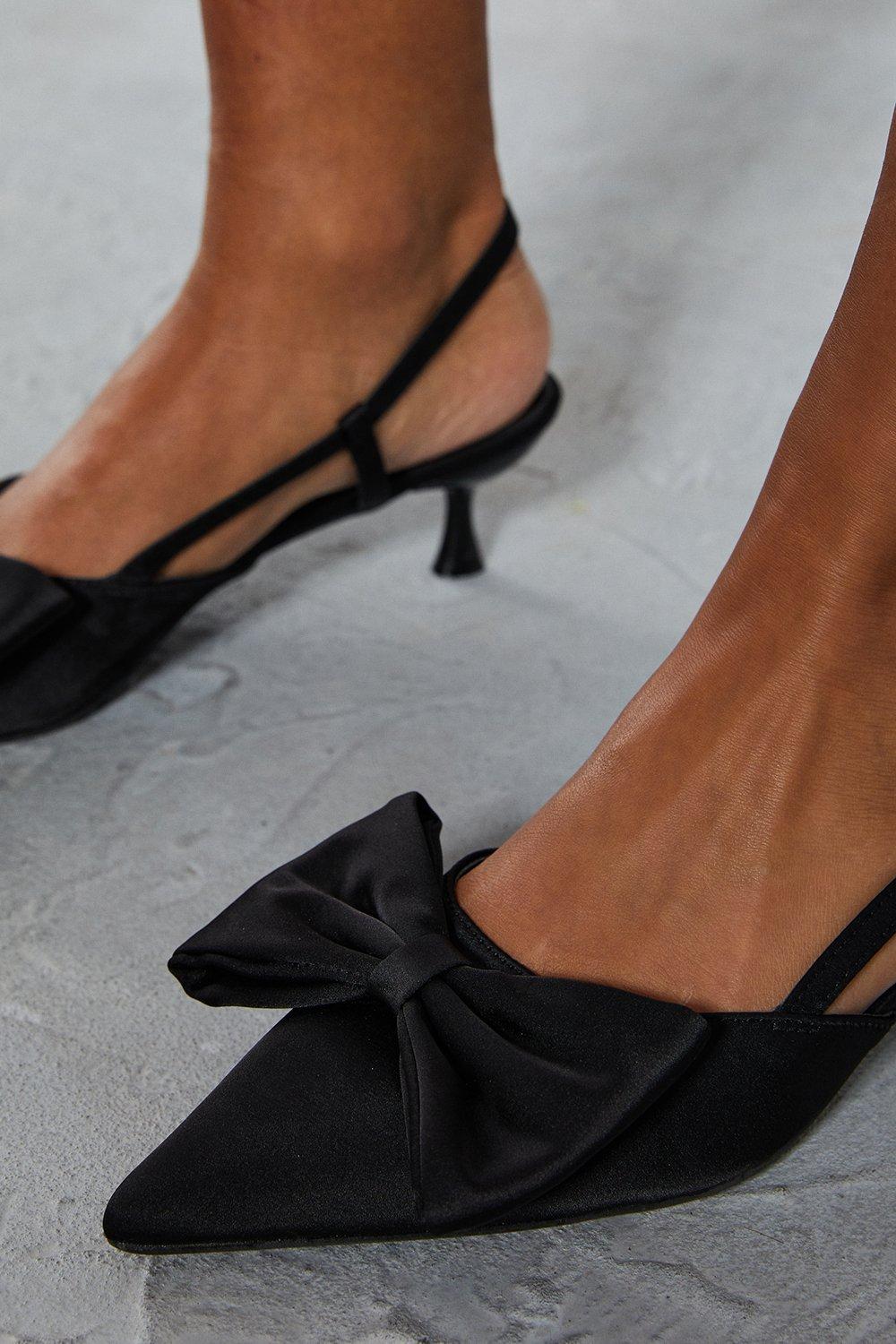 Satin Bow Pointed Sling Back Low Heels boohoo UK