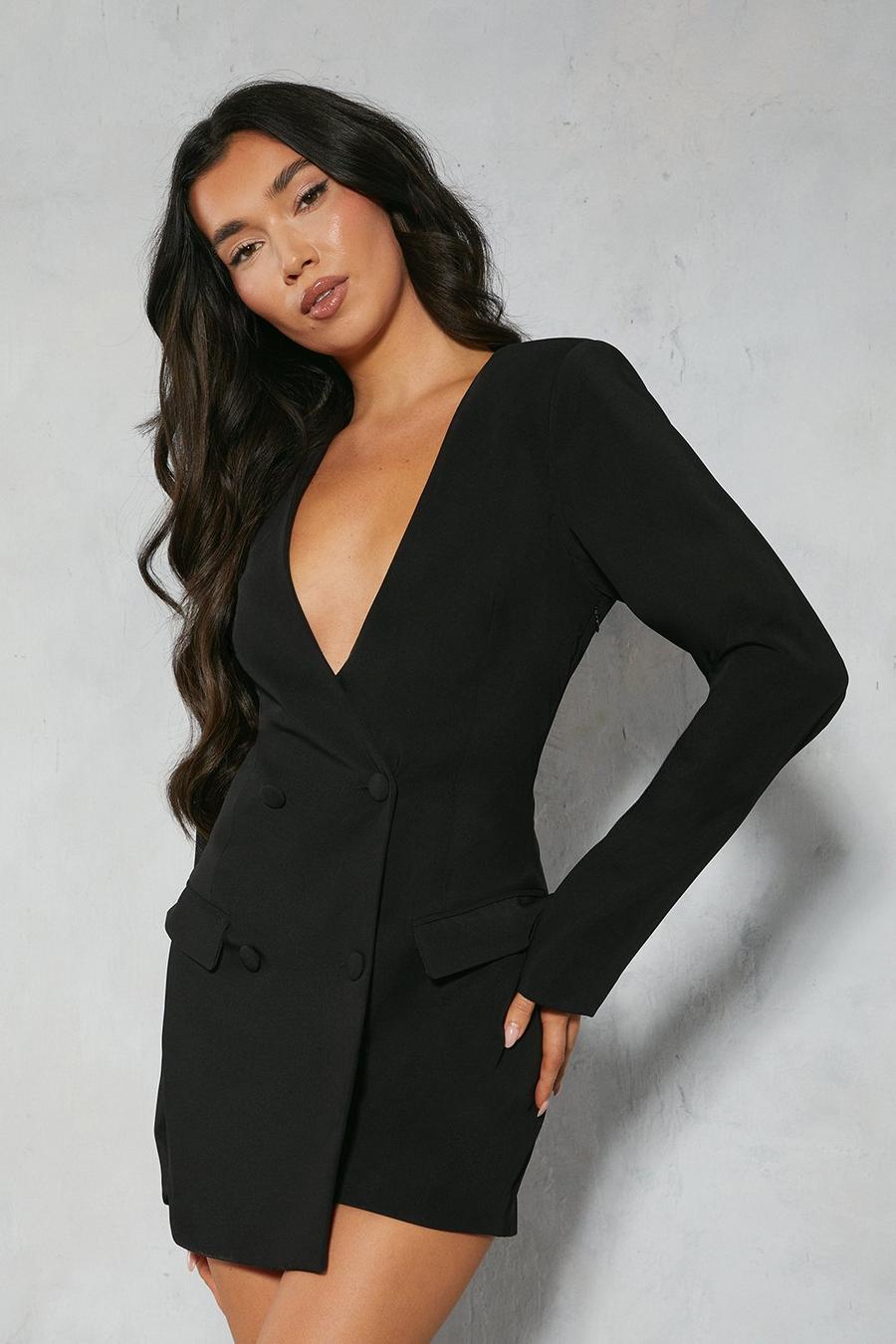 Black Tailored Double Breasted Boxy Blazer Playsuit image number 1