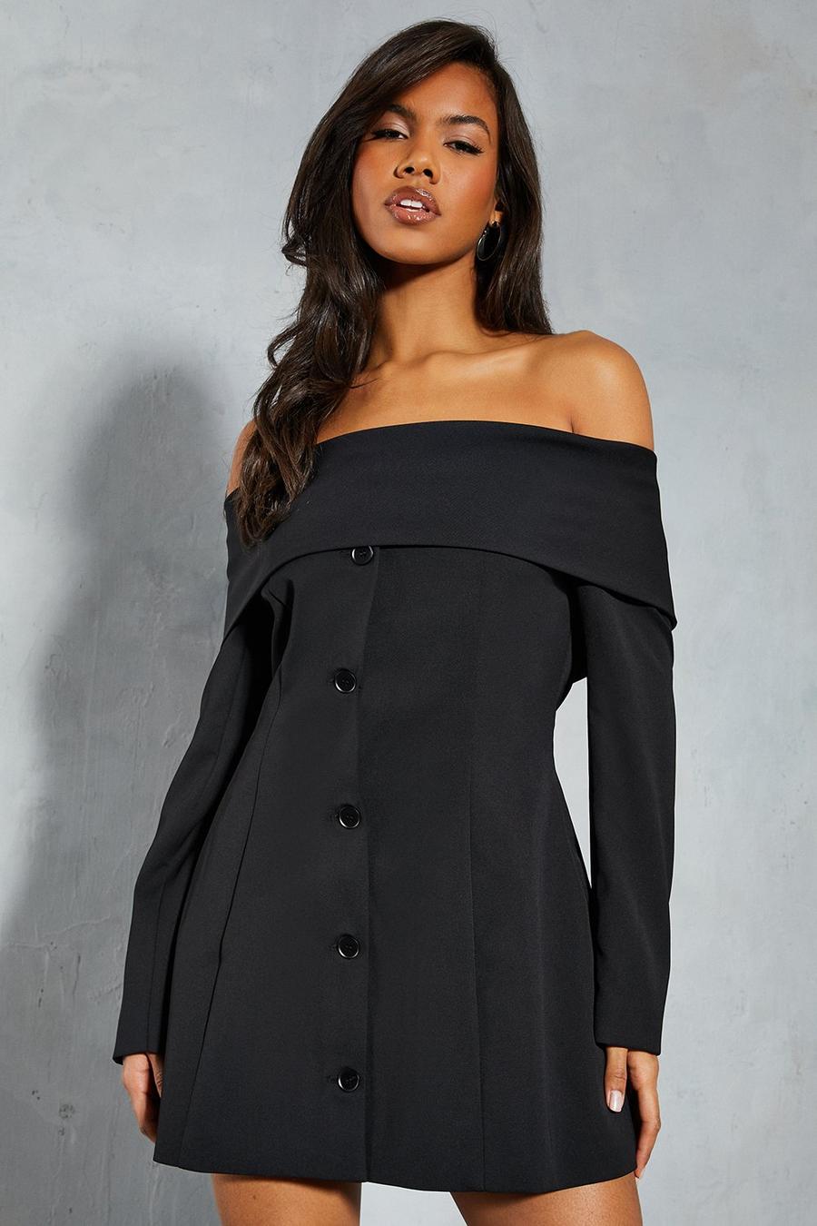 Black Tailored Bardot Blazer Dress image number 1