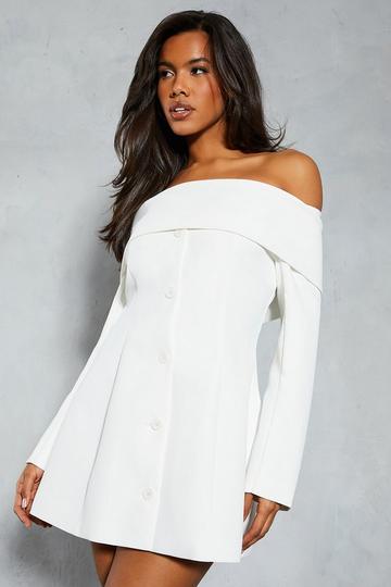 Tailored Bardot Blazer Mini Dress ivory