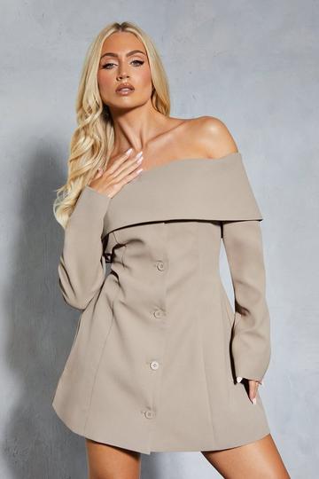 Tailored Bardot Blazer Mini Dress taupe