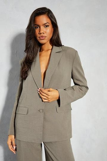 Khaki Linen Look Oversized Tailored Blazer