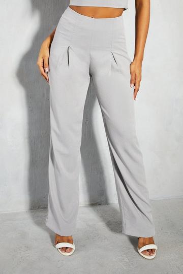 Grey Linen Look Invisble Waistband Pleated Straight Leg Trouser