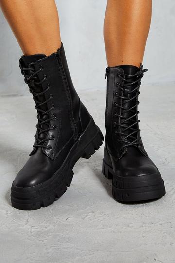 Black Leather Look High Ankle Boots