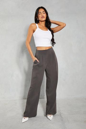 Linen Look Pleat Waist Detail Wide Leg Trouser charcoal