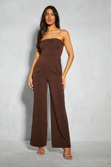 Linen Look Utility Bandeau Jumpsuit chocolate