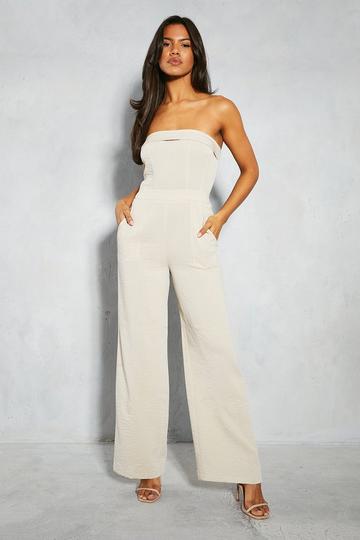 Linen Look Utility Bandeau Jumpsuit stone