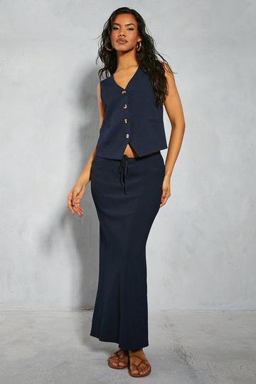 Linen Look Drawstring Maxi Skirt navy