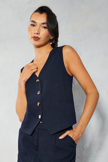 Navy Tailored Linen Look Waistcoat