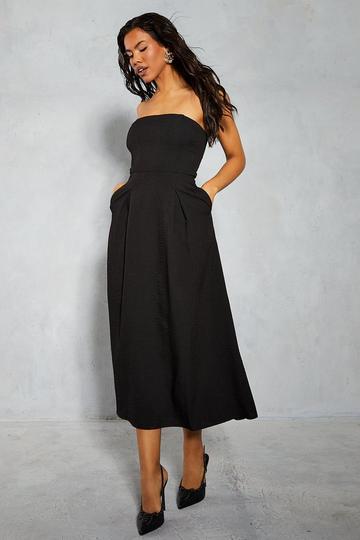 Black Linen Look Bandeau Maxi Dress