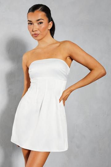 Satin Bandeau Pintuck Detail A-line Mini Dress ivory