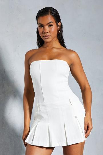 Pleated Hem Bandeau Mini Dress white