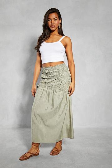 Elastic Detail Textured Maxi Skirt khaki