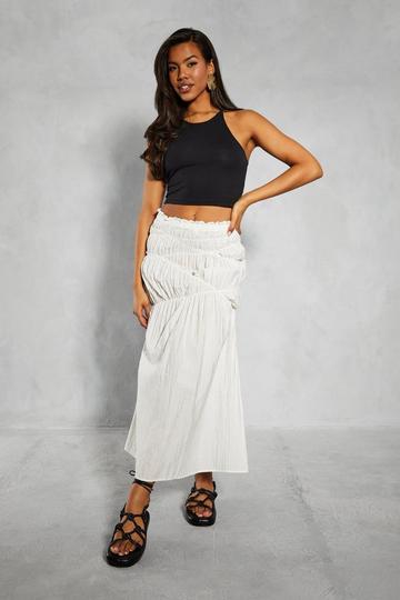 Elastic Detail Textured Maxi Skirt white