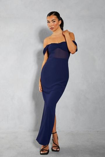 Chiffon Off The Shoulder Ruched Detail Maxi Dress navy