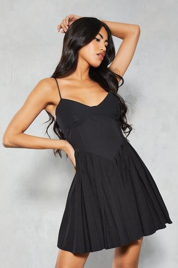 Black Poplin Floaty Strappy Mini Dress