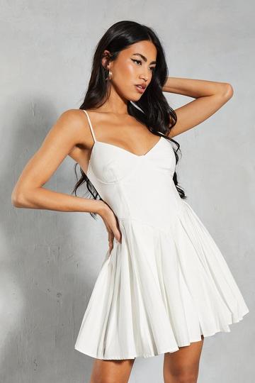 Poplin Floaty Strappy Mini Dress white