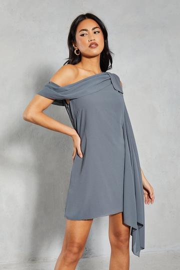 Chiffon Exaggerated Sleeve Off The Shoulder Mini Dress slate grey