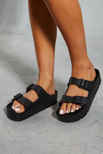 Leather Look Double Buckle Sandals black