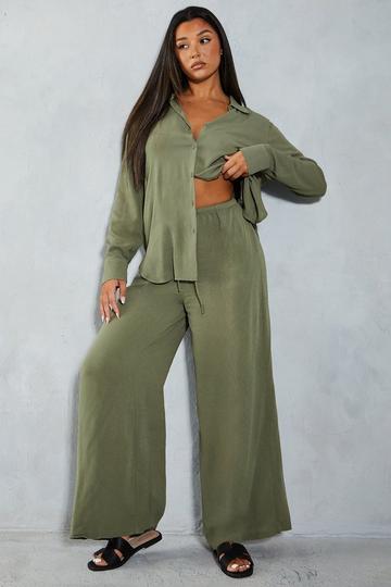 Crinkle Sheer Elastic Drawstring Waist Relaxed Trouser khaki