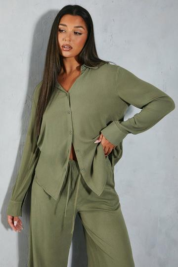 Crinkle Sheer Oversized Shirt khaki