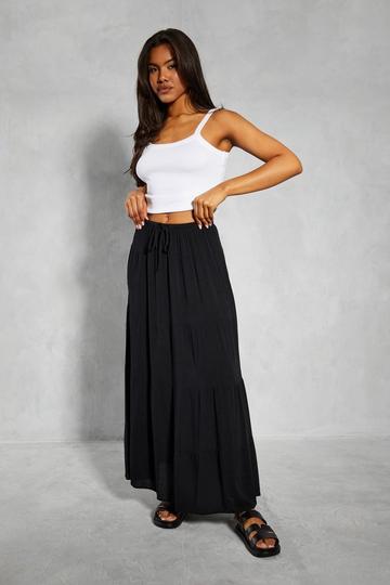 Crinkle Sheer Floaty Tiered Midaxi Skirt black