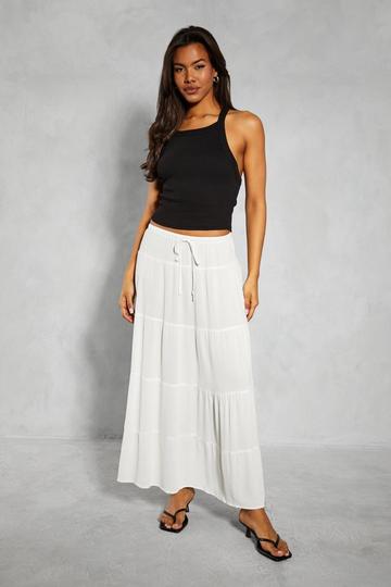 Crinkle Sheer Floaty Tiered Midaxi Skirt white