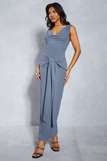 Grey Chiffon Cowl Neck Draped Maxi Dress