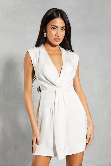 Textured Satin Drape Detail Sleeveless Bodycon Mini Dress white