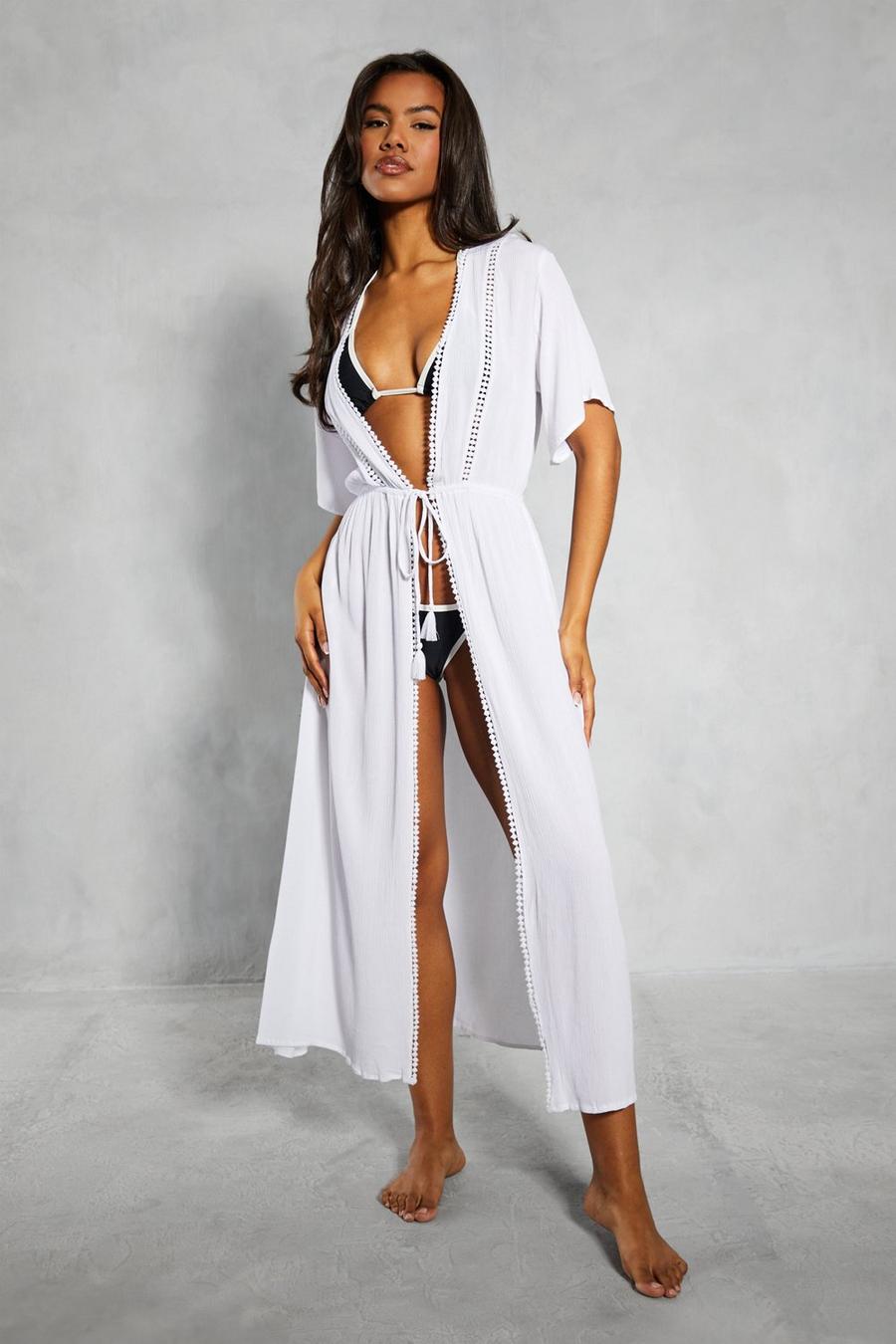 White Crinkle Maxi Beach Cover Up image number 1