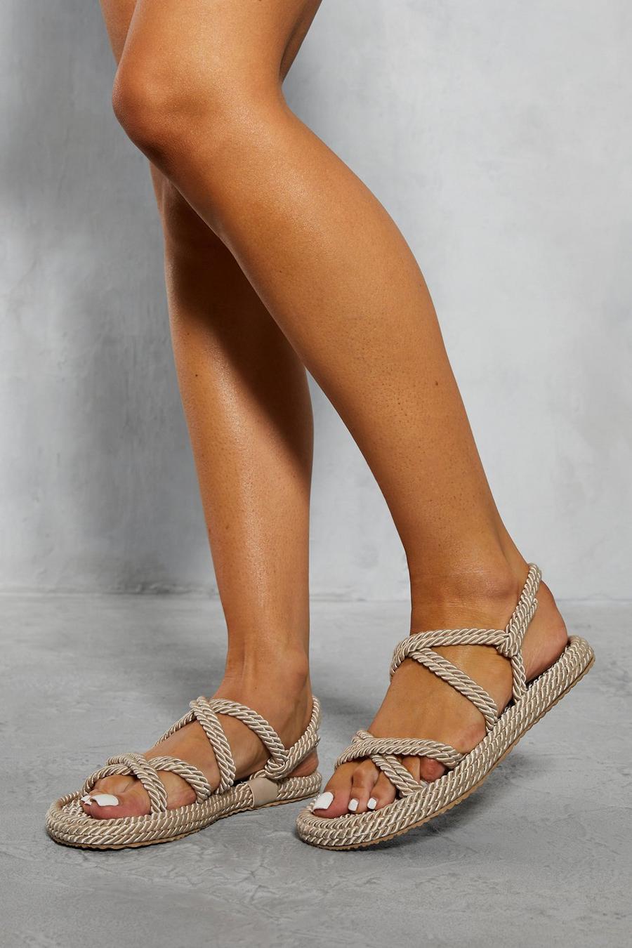 Cream Woven Strappy Rope Sandals