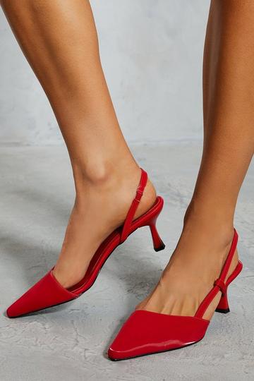 Patent Sling Back Kitten Heel Court Shoes red