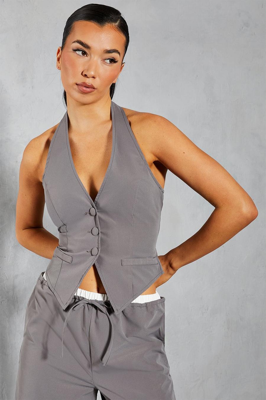 Charcoal Tailored Halter Neck Waistcoat image number 1