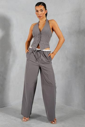 Tailored Elastic Drawstring Waist Straight Leg Trouser charcoal