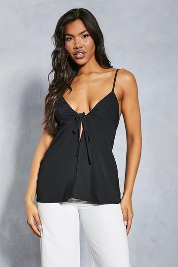 Satin Tie Front Strappy Cami Top black