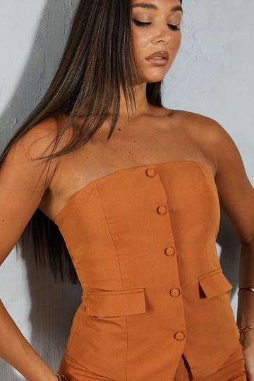 Lightweight Woven Tailored Bandeau Longline Top rust