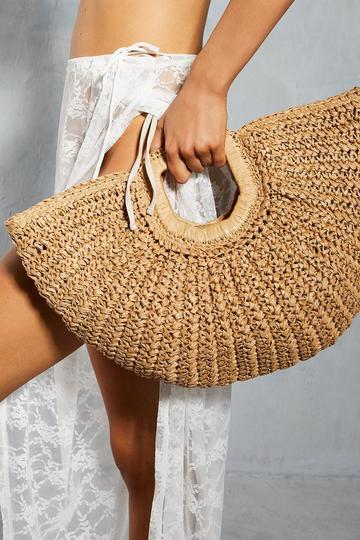 Straw Half Moon Bag tan