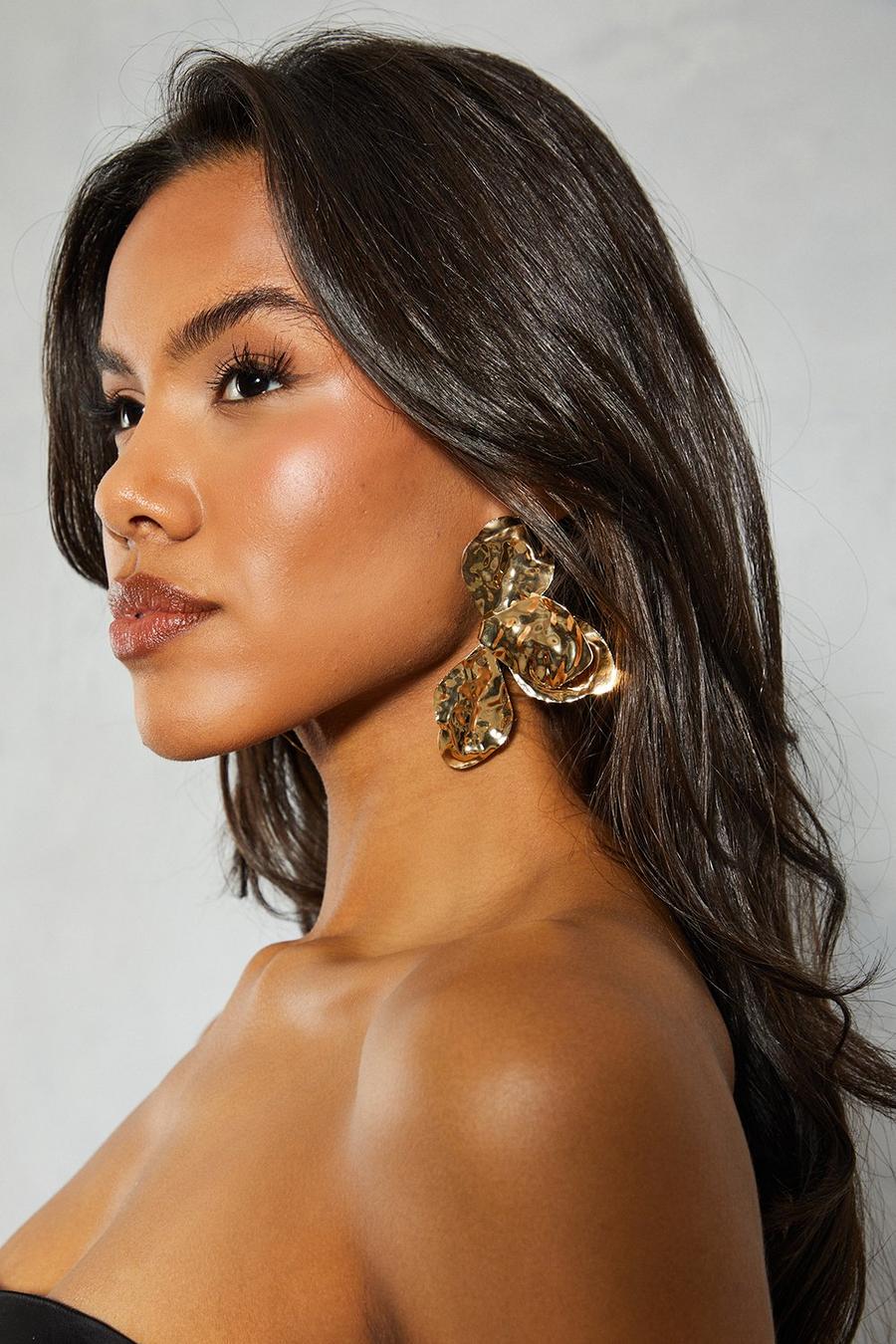 Gold Oversized Metallic Hammered Earrings image number 1