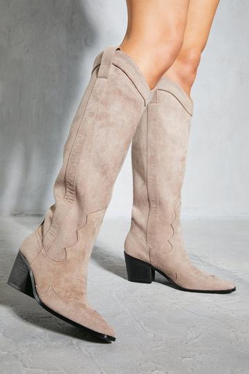 Faux Suede Western Block Heel Boots taupe